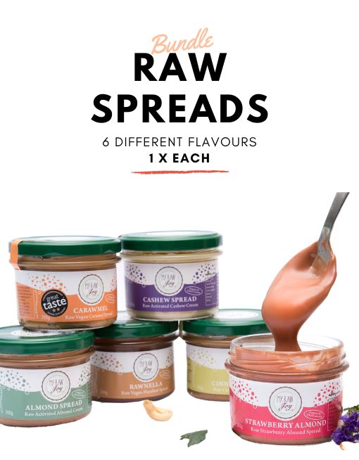 Flavour Mix Bundle - Spreads & Nut Butters Raw spreads & nutbutters MyRawJoy FLAVOUR MIX BUNDLE | 6 JARS - 1 OF EACH FLAVOUR | €7.915 PER JAR 