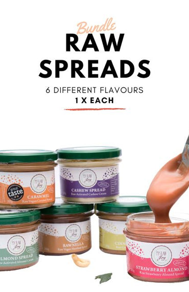Flavour Mix Bundle - Spreads & Nut Butters Raw spreads & nutbutters MyRawJoy FLAVOUR MIX BUNDLE | 6 JARS - 1 OF EACH FLAVOUR | €7.915 PER JAR 