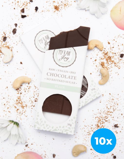 Raw Plain Chocolate - Small Raw Chocolates MyRawJoy 10 Bar Bundle Deal | €2.49 per Bar 